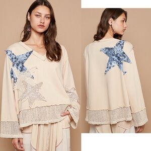 POL Cream Sweatshirt with Blue Star Accents